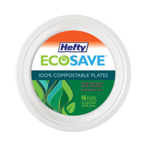 Hefty ECOSAVE Tableware, Plate, Bagasse, 10.13" dia, White, 16/Pack (RFPD71016PK) View Product Image