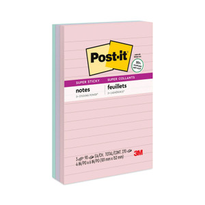 Post-it Notes Super Sticky Recycled Notes in Wanderlust Pastels Collection Colors, Note Ruled, 4" x 6", 90 Sheets/Pad, 3 Pads/Pack (MMM6603SSNRP) View Product Image