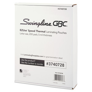 GBC EZUse Thermal Laminating Pouches, 5 mil, 9" x 11.5", Gloss Clear, 200/Pack (GBC3740728) View Product Image