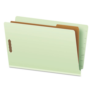 Pendaflex End Tab Classification Folders, 2" Expansion, 1 Divider, 4 Fasteners, Legal Size, Pale Green Exterior, 10/Box View Product Image