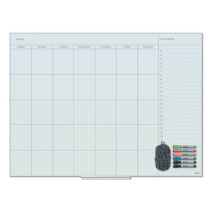 U Brands Floating Glass Dry Erase Calendar, Monthly Planning/Scheduling, 48" x 36" (Actual Size: 47" x 35"), White Surface View Product Image