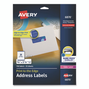 Avery Vibrant Laser Color-Print Labels w/ Sure Feed, 0.75 x 2.25, White, 750/PK View Product Image