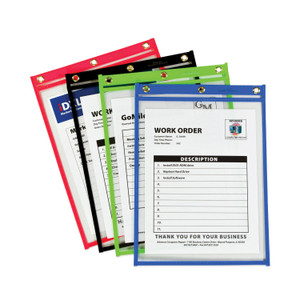 C-Line Heavy-Duty Super Heavyweight Plus Stitched Shop Ticket Holders, Clear/Assorted, 9 x 12, 20/Box View Product Image