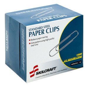 AbilityOne 7510001614292, SKILCRAFT Paper Clips, #1, Smooth, Silver, 1,000/Box View Product Image