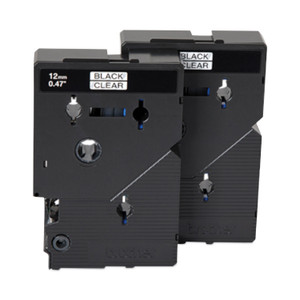 Brother P-Touch TC Tape Cartridges for P-Touch Labelers, 0.47" x 25.2 ft, Black on Clear, 2/Pack View Product Image