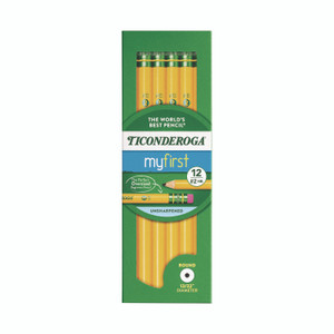 Dixon Ticonderoga Beginners Woodcase Pencil with Eraser and Microban Protection, HB (#2), Black Lead, Yellow Barrel, Dozen View Product Image