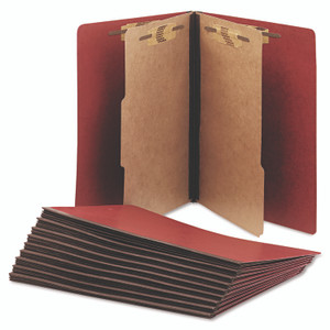 AbilityOne 7530015567912, SKILCRAFT Pressboard Top Tab Classification Folder, 2 Dividers, 6 Fasteners, Letter Size, Earth Red, 10/Box Product Image 