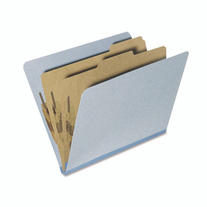 AbilityOne 7530015567915, SKILCRAFT Pressboard Top Tab Classification Folder, 2 Dividers, 6 Fasteners, Letter Size, Light Blue, 10/Box Product Image 