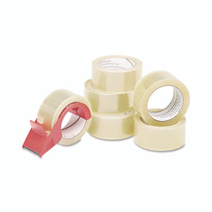 AbilityOne 7510015796873, SKILCRAFT Commercial Package Sealing Tape with Handheld Dispenser, 3" Core, 2" x 55 yds, Clear, 6/Pack Product Image 