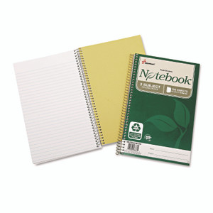 AbilityOne 7530016002020, SKILCRAFT Recycled Notebook, 3-Subject, Medium/College Rule, Green Cover, (150) 9.5 x 6 Sheets, 3/Pack Product Image 