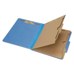 AbilityOne 7530016006971, SKILCRAFT Pocket Classification Folder, 2" Expansion, 2 Dividers, 6 Fasteners, Letter Size, Dark Blue, 10/Box Product Image 