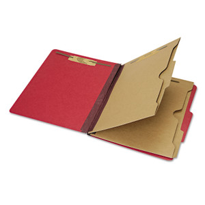 AbilityOne 7530016006972, SKILCRAFT Pocket Classification Folder, 2" Expansion, 2 Dividers, 6 Fasteners, Letter Size, Dark Red, 10/Box Product Image 