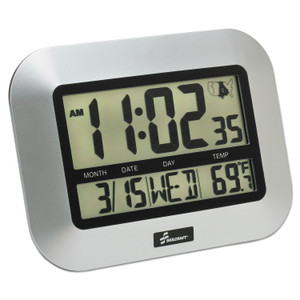 AbilityOne 6645016611877 SKILCRAFT LCD Digital Radio-Controlled Clock, 7.25" x 9.75", Silver Case, 2 AAA (sold separately) View Product Image