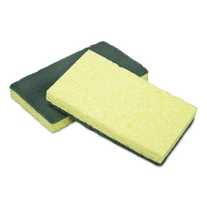 AbilityOne 7920016634340, SKILCRAFT Cellulose Scrubber Sponge, 2.75 x 4.5, 0.7 Thick", Yellow/Green, 3/Pack Product Image 
