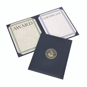 AbilityOne 7510017141364, SKILCRAFT Awards Certificate Padded Cover Binder, Navy Seal, 9.12 x 11.62, Blue/Gold Product Image 