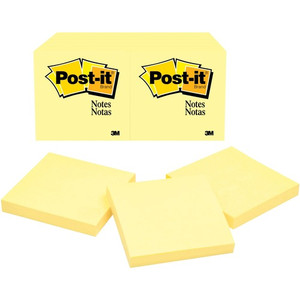 Post-it Notes Original Notepads - 3" Flag/Note Width x 3" Flag/Note Length - Square - 100 Sheets per Pad - Unruled - Canary Yellow Product Image 