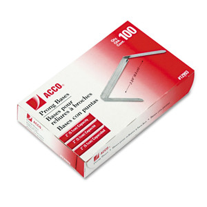 ACCO Standard Two-Piece Two-Prong Paper Fastener Bases, 2" Capacity, 2.75" Center to Center, Silver, 100/Box View Product Image