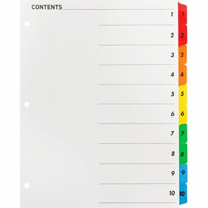 Business Source Table of Content Quick Index Dividers - Printed Tab(s) - Digit - 1-10 - 10 Tab(s)/Set - 8.5" Divider Width x 11" Divider Length - (BSN21902) Product Image 