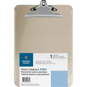 Business Source Spring Clip Plastic Clipboard - 8 1/2" x 11" Sheet Size - (BSN01861) View Product Image