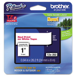 Brother P-Touch TZe Standard Adhesive Laminated Labeling Tape, 0.94" x 26.2 ft, Red on White View Product Image