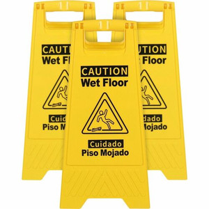 Genuine Joe Universal Graphic Wet Floor Sign - Print/Message "Wet Floor" - Foldable - Yellow Product Image 