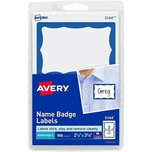Avery Border Print or Write Name Tags - 2 21/64" Width x 3 3/8" Length - Removable Adhesive - Rectangle - Inkjet, Laser - Matte - (AVE5144) Product Image 