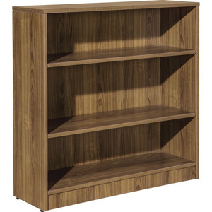 Lorell Laminate Bookcase - 3 Shelf(ves) - 36" Height x 36" Width x 12" Depth - Sturdy, Adjustable Feet, Adjustable Shelf - Thermofused Laminate (TFL) - Walnut Product Image 