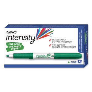 BIC Intensity Low Odor Fine Point Dry Erase Marker, Fine Bullet Tip, Green, Dozen (BICGDE11GN) View Product Image