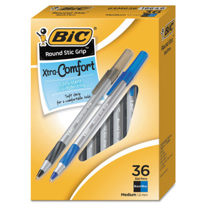 BIC Round Stic Grip Xtra Comfort Ballpoint Pen Value Pack, Easy-Glide, Stick, Medium 1.2mm, Assorted Ink and Barrel Colors, 36/PK View Product Image