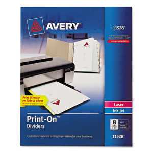 Avery Customizable Print-On Dividers, 3-Hole Punched, 8-Tab, 11 x 8.5, White, 1 Set (AVE11528) View Product Image
