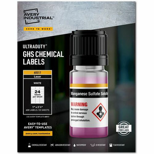 Avery UltraDuty Chemical Label - Waterproof - 1" Width x 2 1/2" Length - Permanent Adhesive - Rectangle - Laser Product Image 