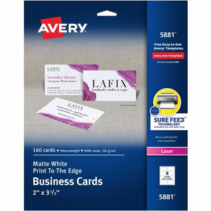 Avery Sure Feed Business Cards - 97 Brightness - A4 - 8 1/2" x 11" - 80 lb Basis Weight - 216 g/m² Grammage Product Image 
