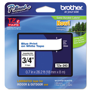 Brother P-Touch TZe Standard Adhesive Laminated Labeling Tape, 0.7" x 26.2 ft, Blue on White View Product Image