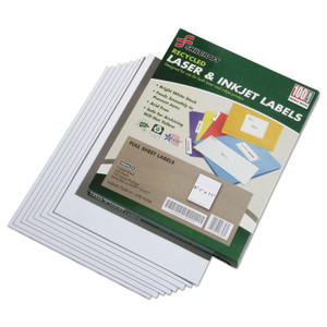 AbilityOne 7530015789298, SKILCRAFT Recycled Laser and Inkjet Labels, Inkjet/Laser Printers, 8.5 x 11, White, 100/Box View Product Image