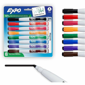 Expo Eraser Cap Fine Magnetic Dry Erase Markers - Fine Marker Point - Erasable - Assorted Ink/ Product Image 