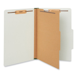 Universal Four-Section Pressboard Classification Folders, 2" Expansion, 1 Divider, 4 Fasteners, Legal Size, Gray Exterior, 10/Box Product Image 