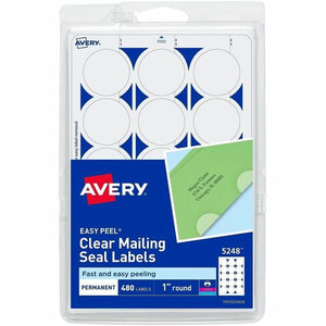 Avery Avery Printable Mailing Seals, Clear, 1" Diameter, 480 Labels (5248) - Glossy - Permanent Adhesive, Laminated, Acid-free, Moisture Resistant, Water Resistant - Clear Product Image 