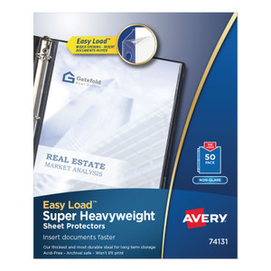 Avery Top-Load Poly Sheet Protectors, Super Heavy Gauge, Letter, Nonglare, 50/Box (AVE74131) View Product Image