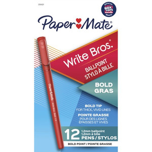 Paper Mate Write Bros. 1.2mm Ballpoint Pen - 1.2 mm Bold Conical Pen Point - Red Ink - Red Barrel Product Image 