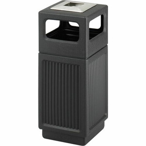 Safco Recessed Panels Waste Receptacle - 15 gal Capacity - 32.8" Height x 13.8" Width x 13.8" Depth - Polyethylene - Black Product Image 