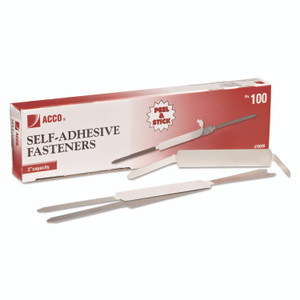 ACCO Self-Adhesive Two-Prong Paper Fastener Bases, 2" Capacity, 2.75" Center to Center, Matte Steel, 100/Box View Product Image