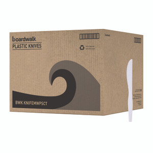 Boardwalk Mediumweight Polystyrene Cutlery, Knife, Plastic, White, 100/Box, 10 Boxes/Carton View Product Image