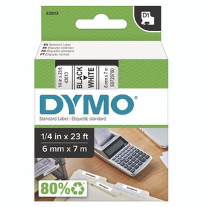 DYMO D1 High-Performance Polyester Removable Label Tape, 0.25" x 23 ft, Black on White View Product Image