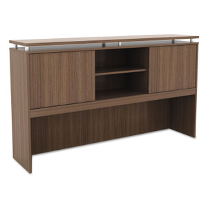 Alera Sedina Series Hutch with Sliding Doors, 66w x 15d x 42.5h, Modern Walnut View Product Image