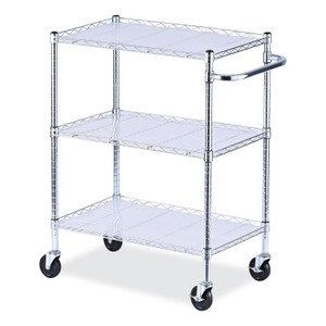 Alera Three-Shelf Wire Cart with Liners, Metal, 3 Shelves, 600 lb Capacity, 34.5" x 18" x 40", Silver (ALESW333018SR) View Product Image