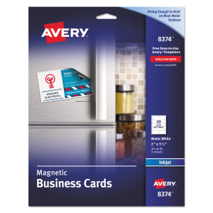 Avery Magnetic Business Cards, Inkjet, 2 x 3.5, White, 30 Cards, 10 Cards/Sheet, 3 Sheets/Pack (AVE8374) View Product Image