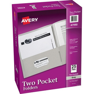 Avery Letter Pocket Folder - 8 1/2" x 11" - 40 Sheets Capacity - 2 Internal Pocket(s) - Paper - Gray Product Image 