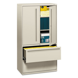 HON Brigade 700 Series Lateral File, Three-Shelf Enclosed Storage, 2 Legal/Letter-Size File Drawers, Gray, 36" x 18" x 64.25" Product Image 