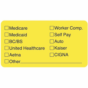Tabbies Medical Office Insurance Check Labels - 1 3/4" Width x 3 1/4" Length - Yellow Product Image 