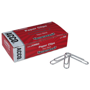 ACCO Paper Clips, Jumbo, Nonskid, Silver, 100 Clips/Box, 10 Boxes/Pack ACC72585 (ACC72585) View Product Image
